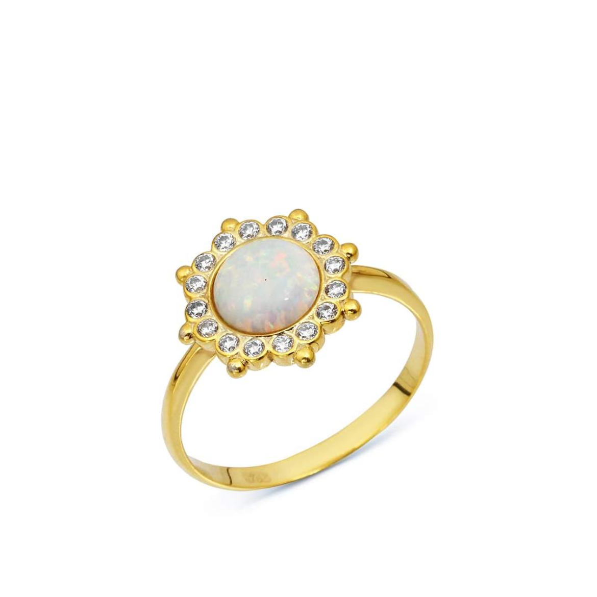 Elara ring i gumed vakker hvit opal og zirkonia på hvit bakgrunn