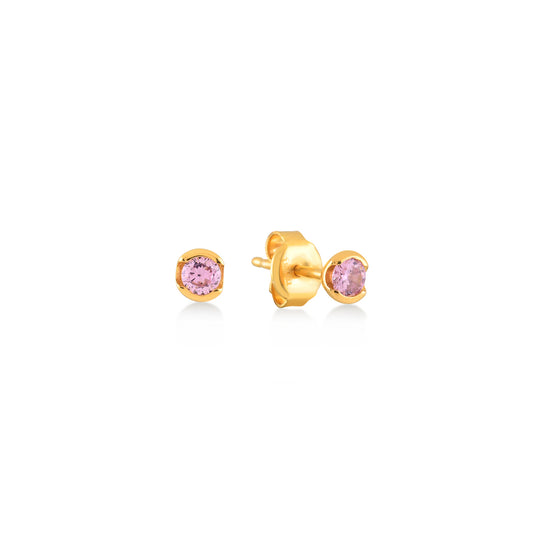 Heze øredobber, studs med rosa zirkonia. gull